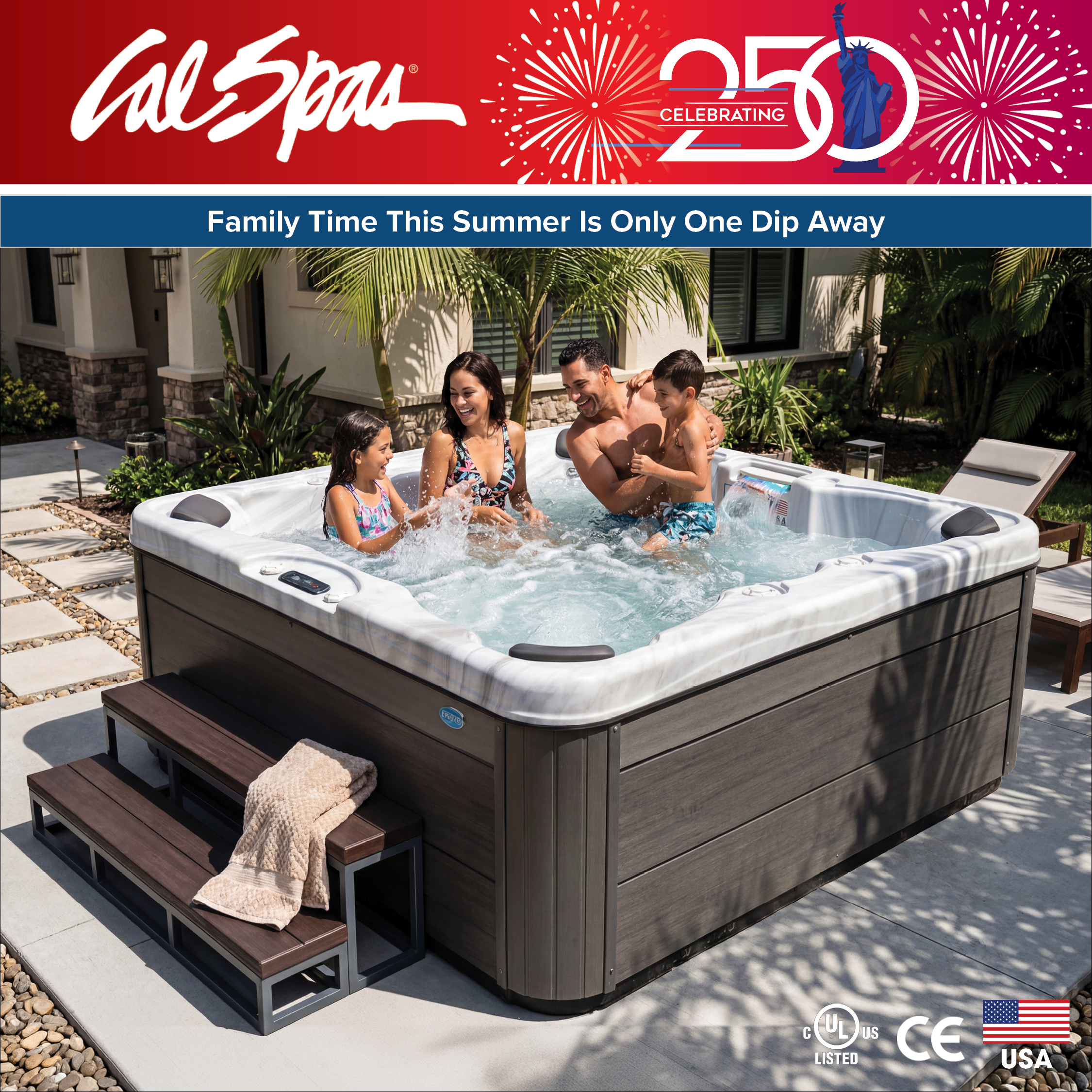 Calspas hot tub being used in a family setting - Coquitlam